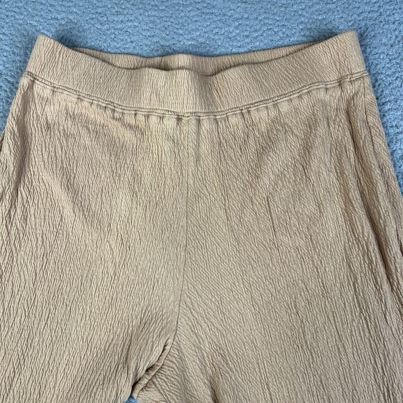 Susan Graver Pants Womens 1X Beige Tan Liquid Knit Wide-Leg Pull-On Crinkle - Picture 2 of 10